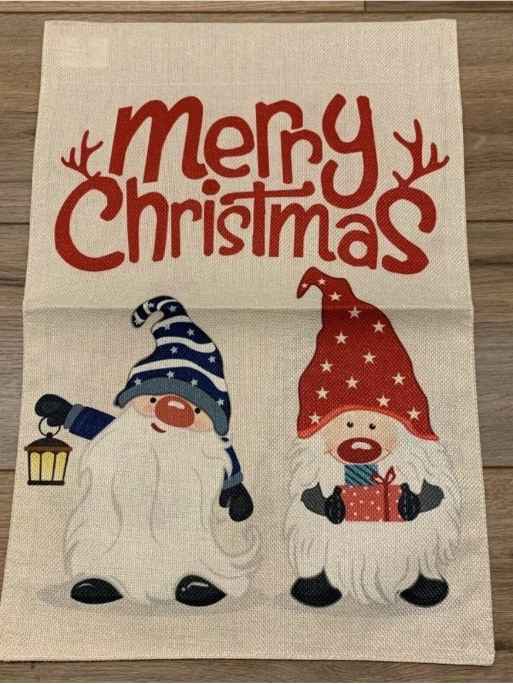 Merry Christmas Gnome Garden Flag - Red & Blue Graphics